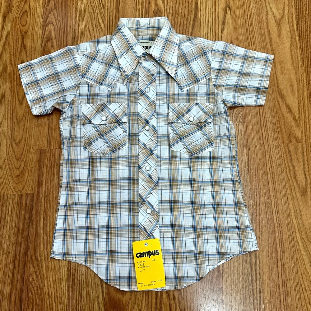 Vintage Campus Plaid Western Pearl Snap Button Shirt- Deadstock